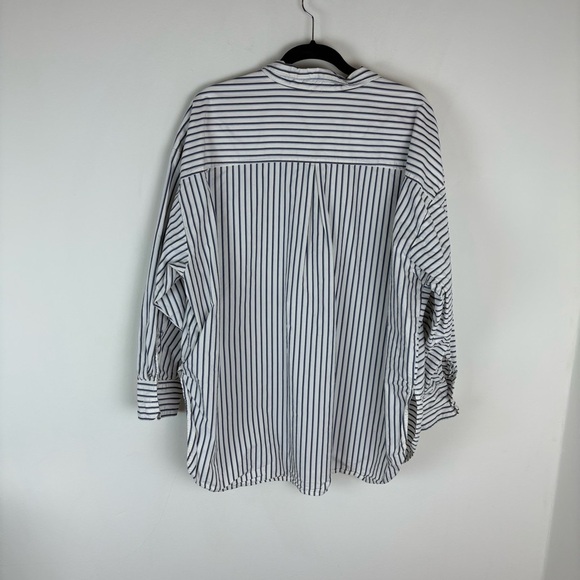 Anthropologie Striped 100% Cotton Button Down Shirt Blue White Size 3X - Picture 3 of 4